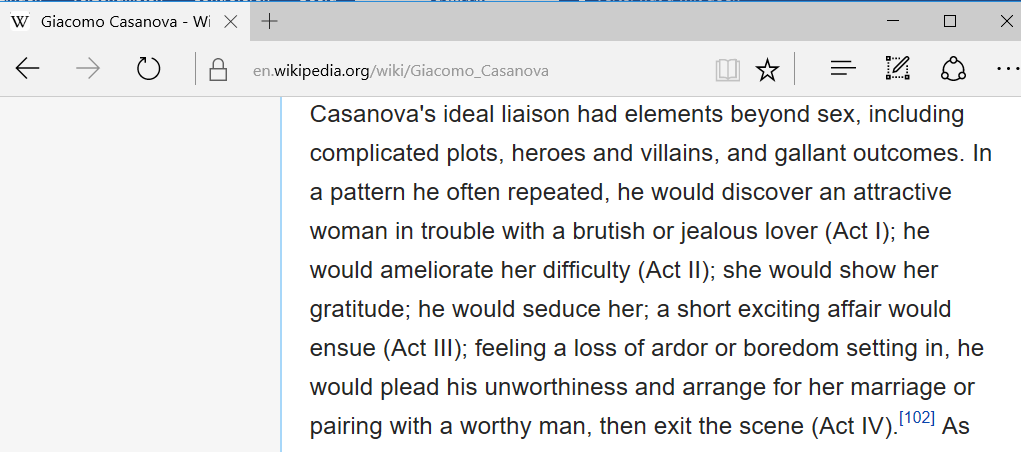 Source: Wikipedia Casanova had as focused, repetitive system. 